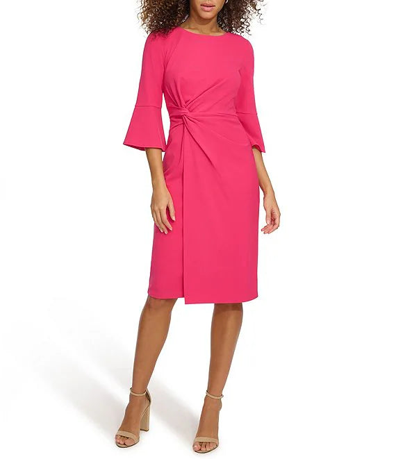 Dress Faux Wrap Skirt Sheath Hot Pink - Siena