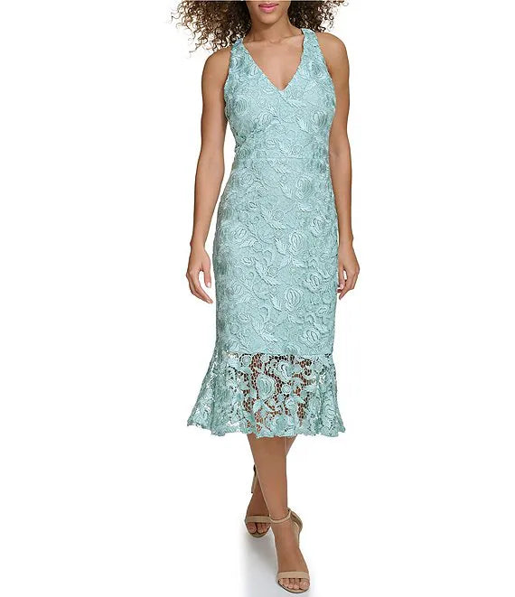 Lace V-Neck Sleeveless Strappy Dress Mountain Blue - Siena