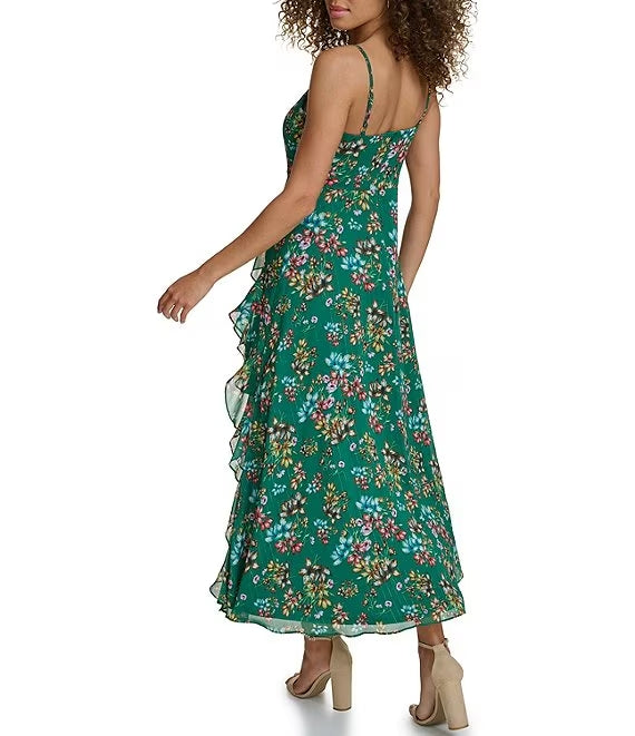 Metallic Floral V-Neck Sleeveless Maxi Dress Green - Siena