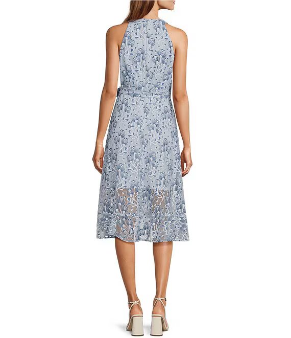 Lace V Neckline Sleeveless Dress Blue Multi - Kensie
