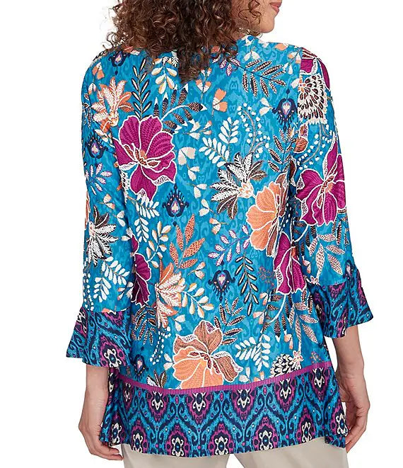Knt Emb Floral Top Mediterranean Blue - Ruby Rd