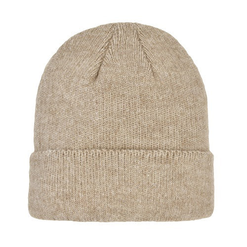 LADIES HEATHERED KNIT SUPER STRETCH CUFF HAT TAN
