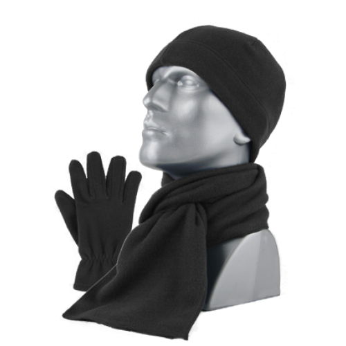 MENS ANTI-PILL FLEECE SET; BEANIE, GLOVE, SCARF CHARCOAL