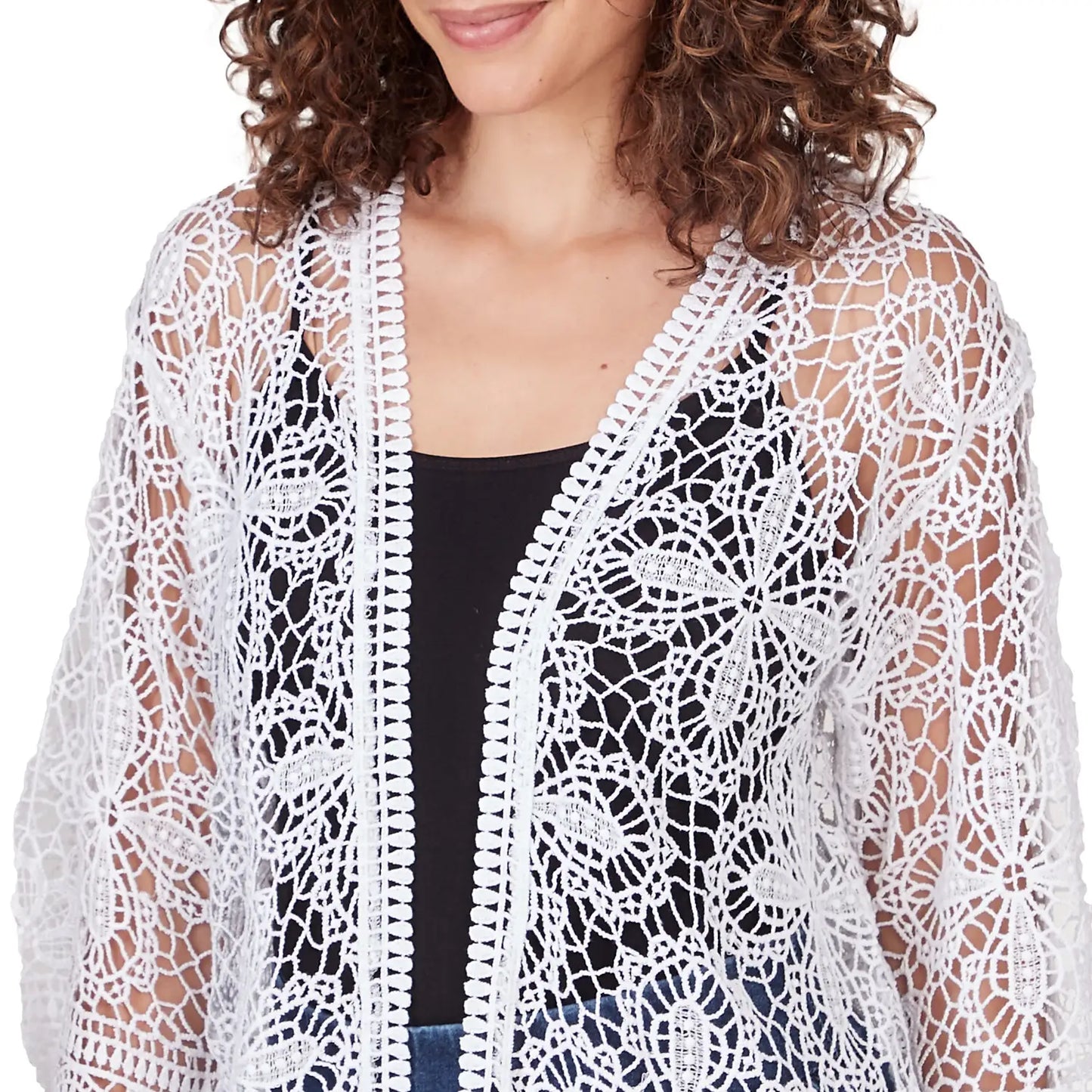 Medallion Lace Cotton Cardigan White - Ruby Rd