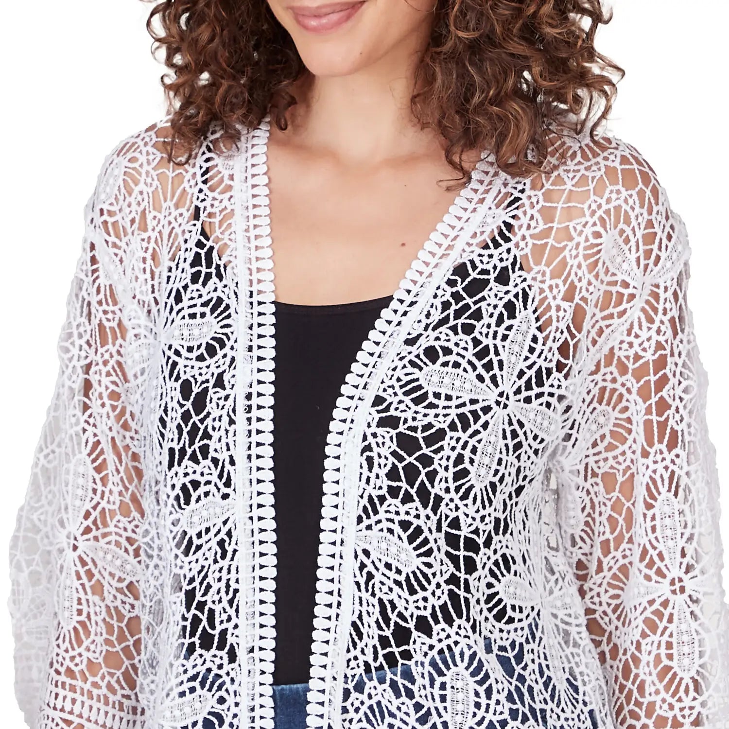 Medallion Lace Cotton Cardigan White - Ruby Rd