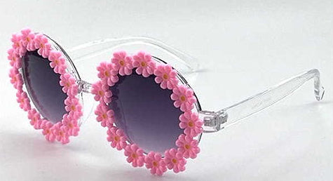 FLOWER PETAL LINED ROUND HIPPY LOOKING SUNGLASSES
