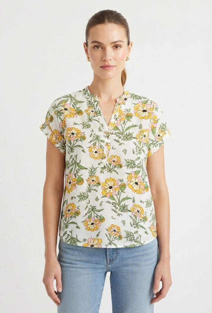 Ivory Floral Dolman Sleeve Henley