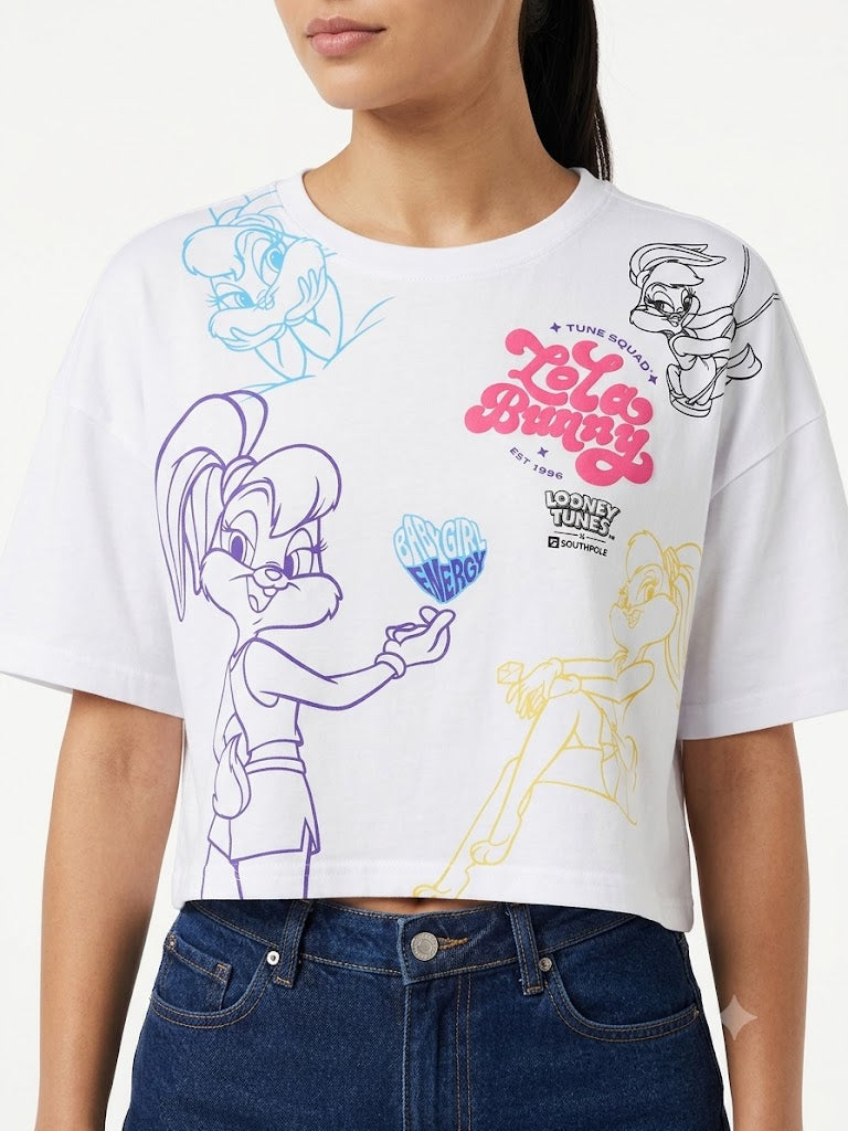 Lola Bunny Boxy Crop Tee White