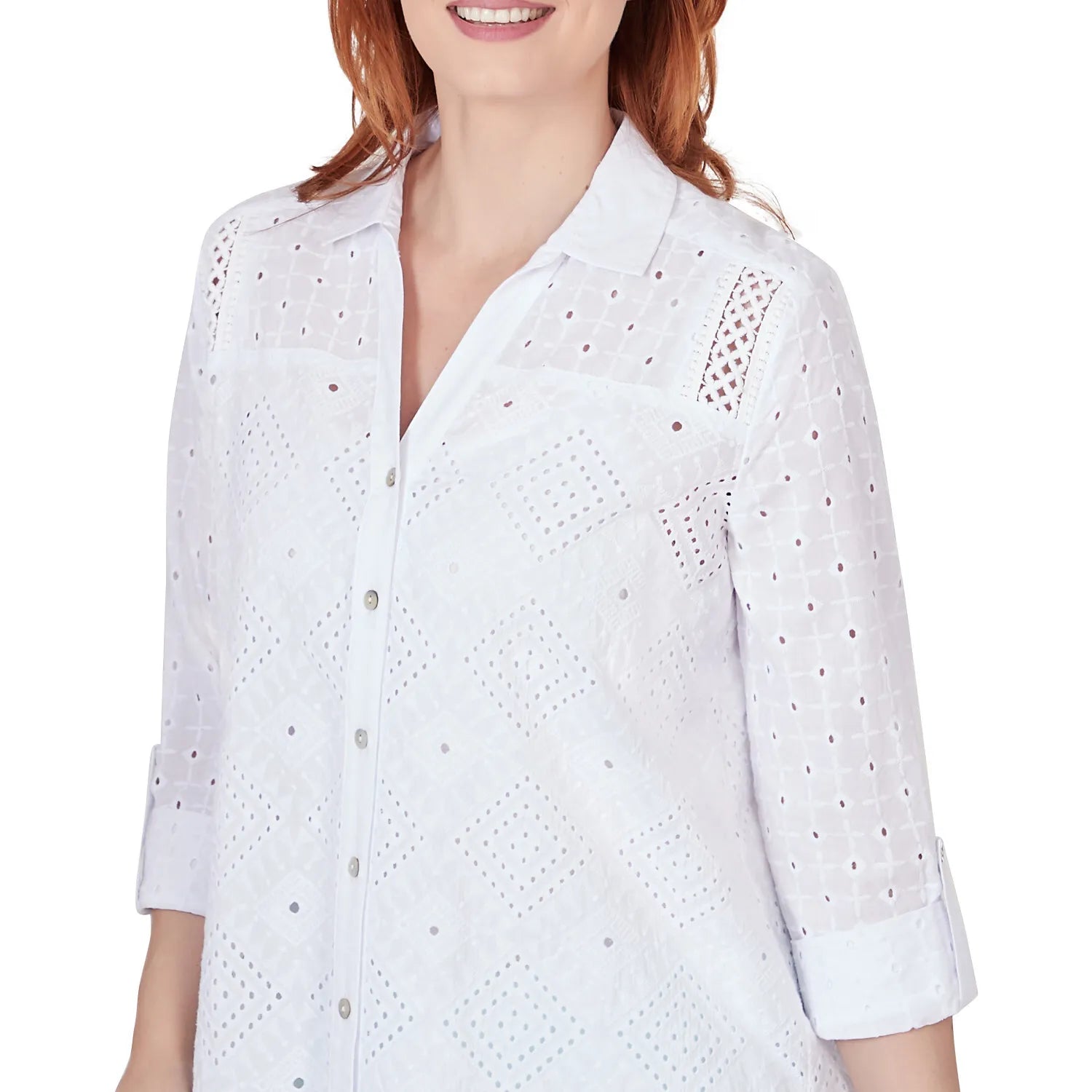 Woven Diamond Cotton Top White - Ruby Rd