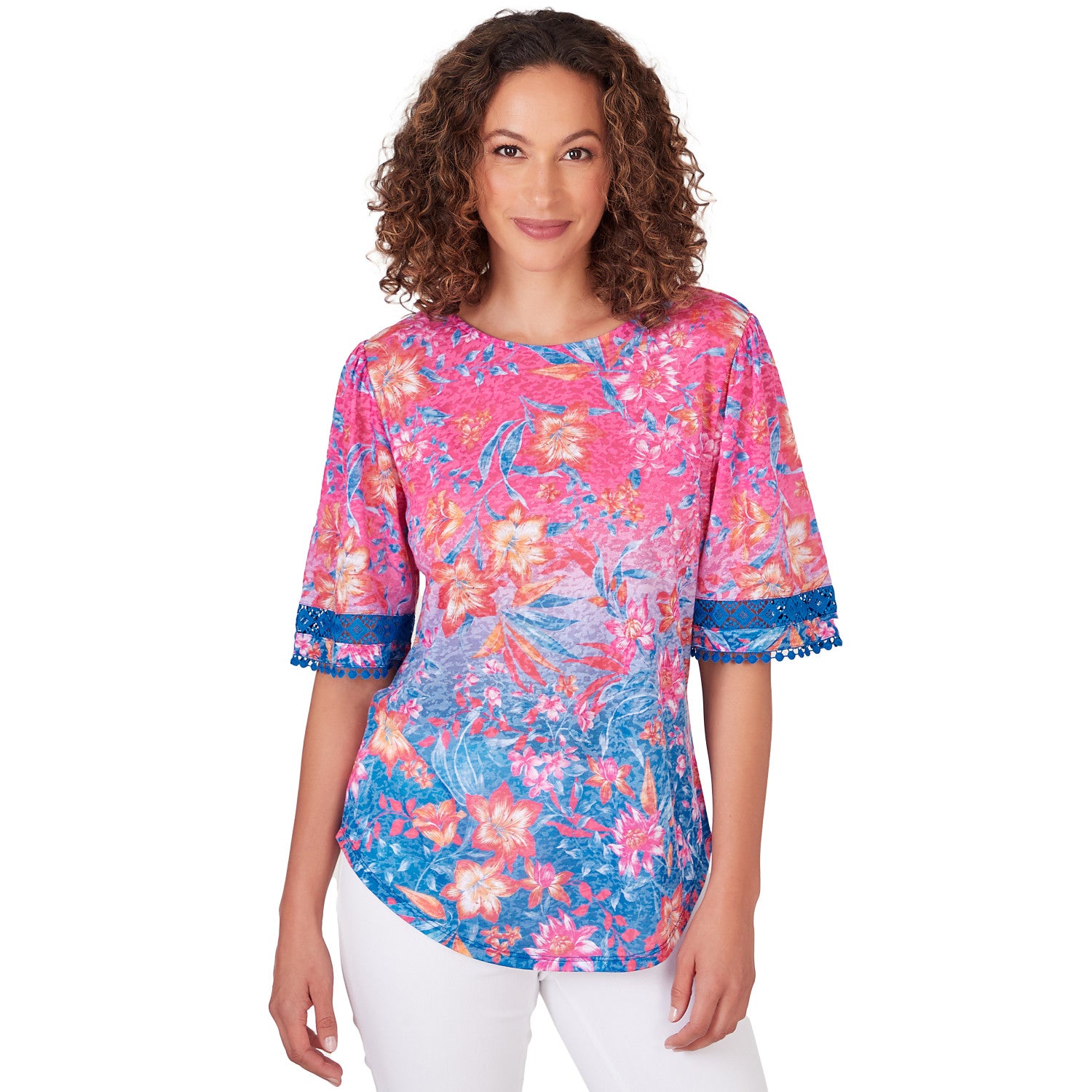 Ombre Floral Top Raspberry Multi - Ruby Rd