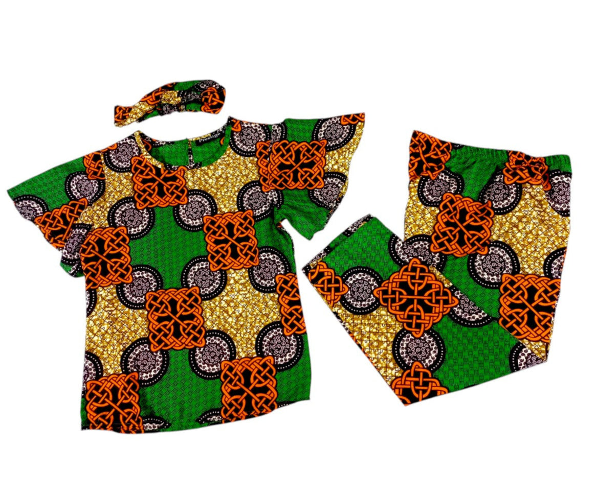 Conjunto Niña Verde-Naranja-Chocolate (Etnia Negra)