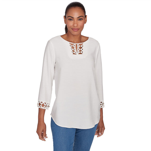 Macramé Voile Woven Tunic Ivory - Ruby Rd