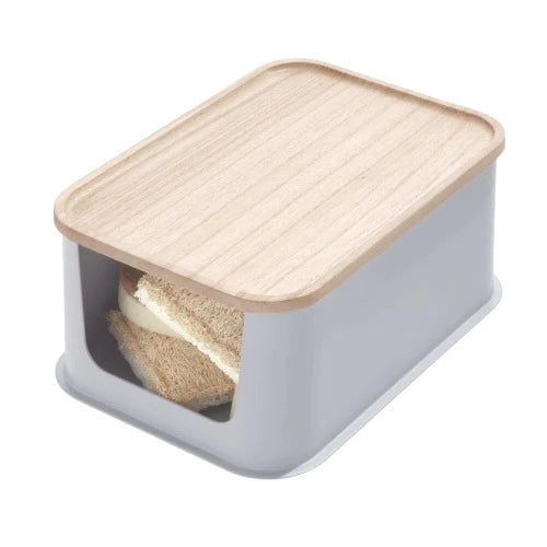 Medium Open Front Bin & Wood Lid 8.4" x 11.9" x 5" Gray