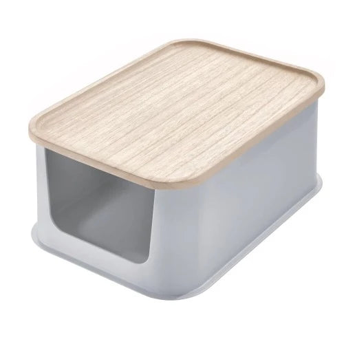 Medium Open Front Bin & Wood Lid 8.4" x 11.9" x 5" Gray