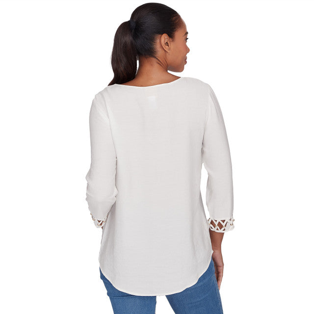 Macramé Voile Woven Tunic Ivory - Ruby Rd