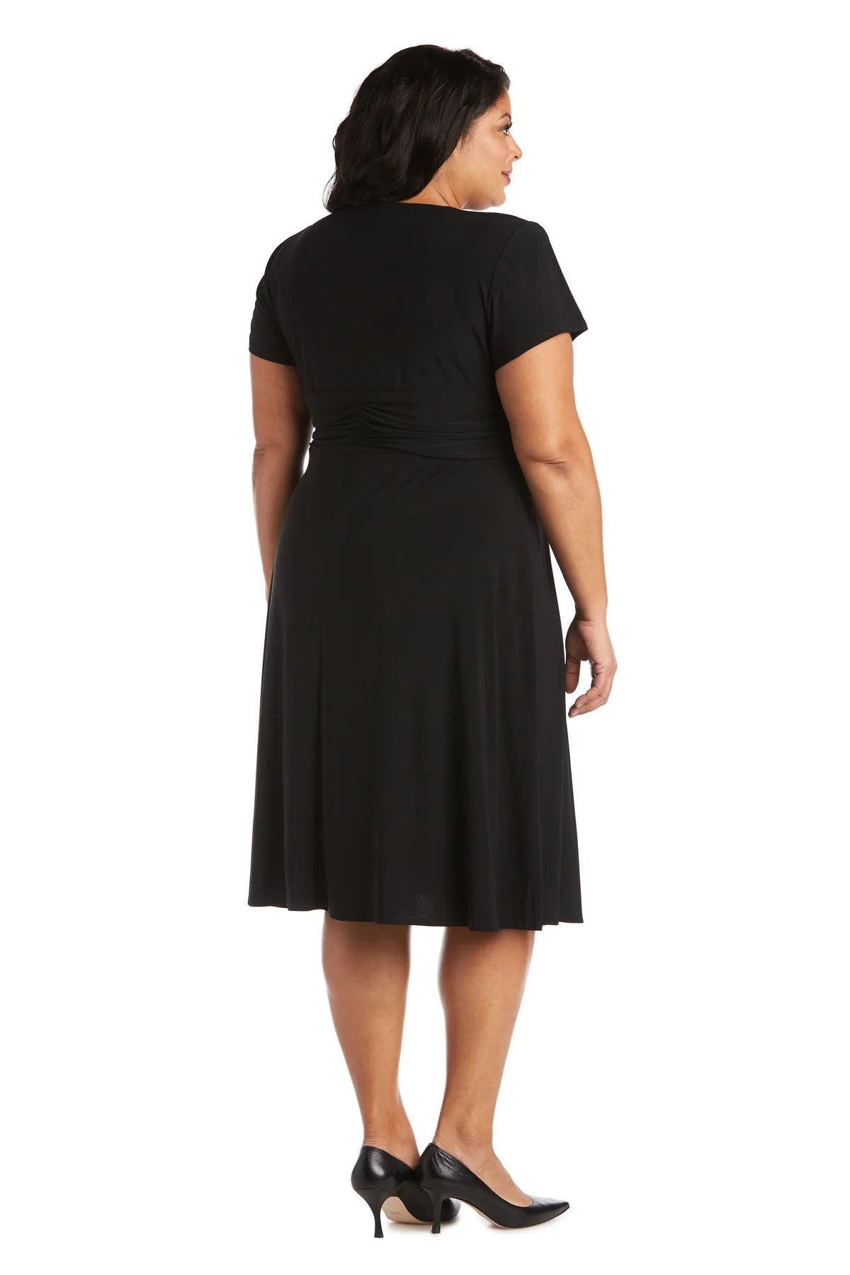 Faux Wrap Dress Black - Plus - RM Richards