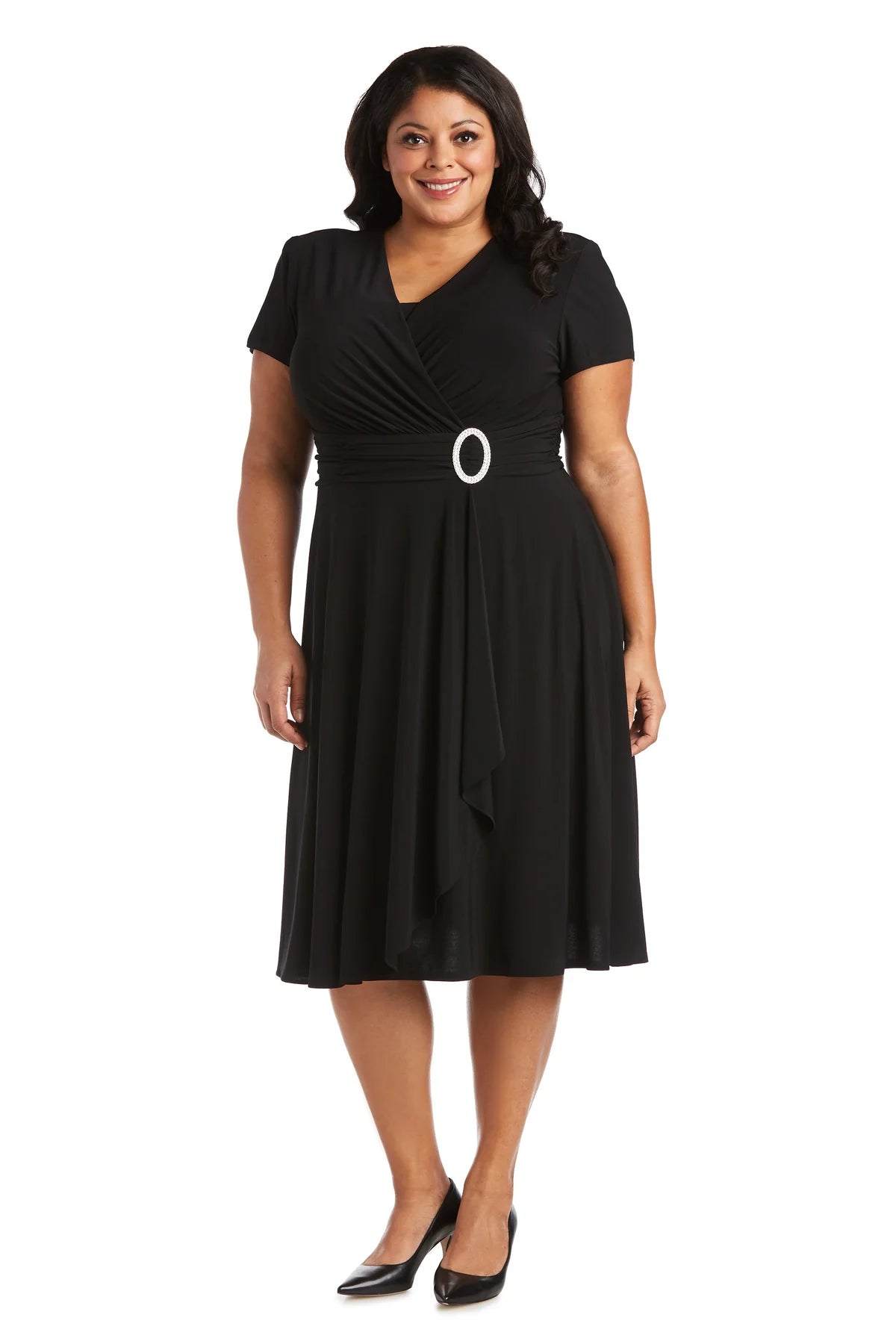 Faux Wrap Dress Black - Plus - RM Richards