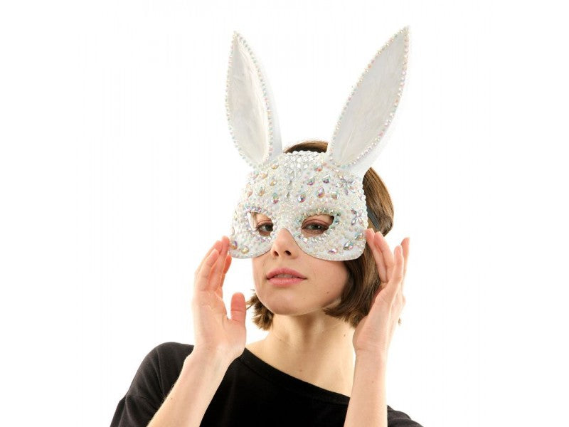 Rhinestone Gray Bunny Mask