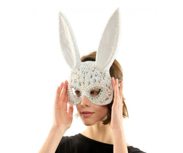 Rhinestone Gray Bunny Mask