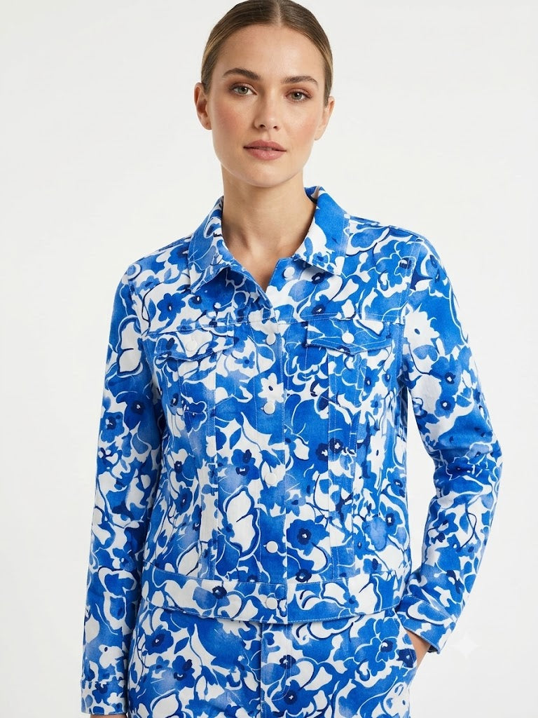 Blouse Printed Flowers White-Blue- Ninety