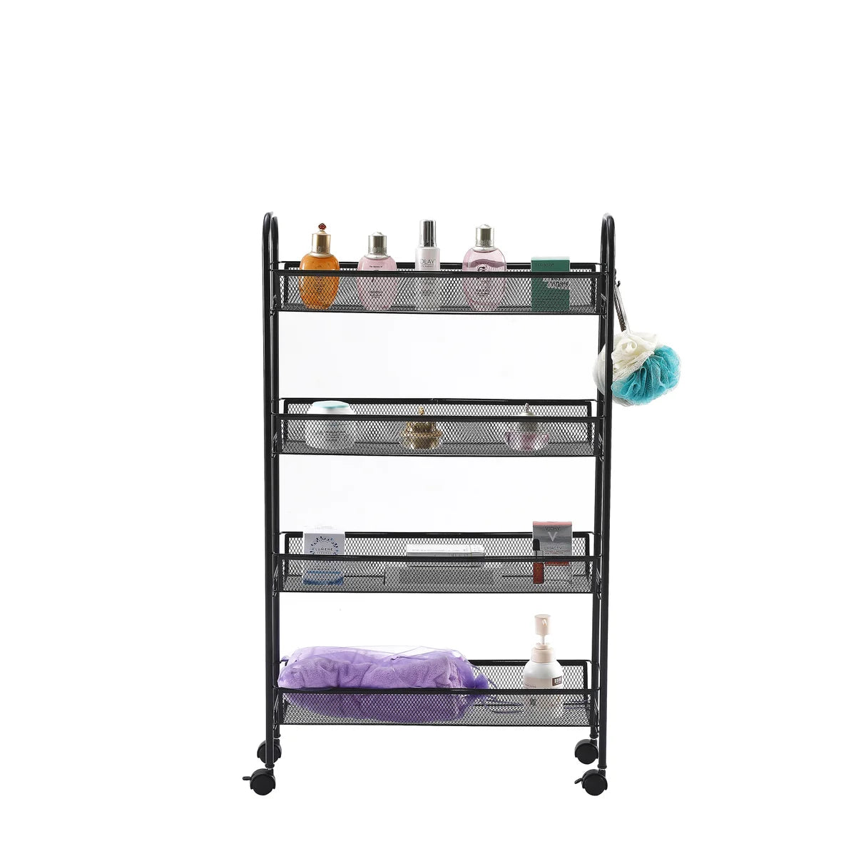 Matte Black - 4 Tier Mesh Basket Cart with 4 Wheels