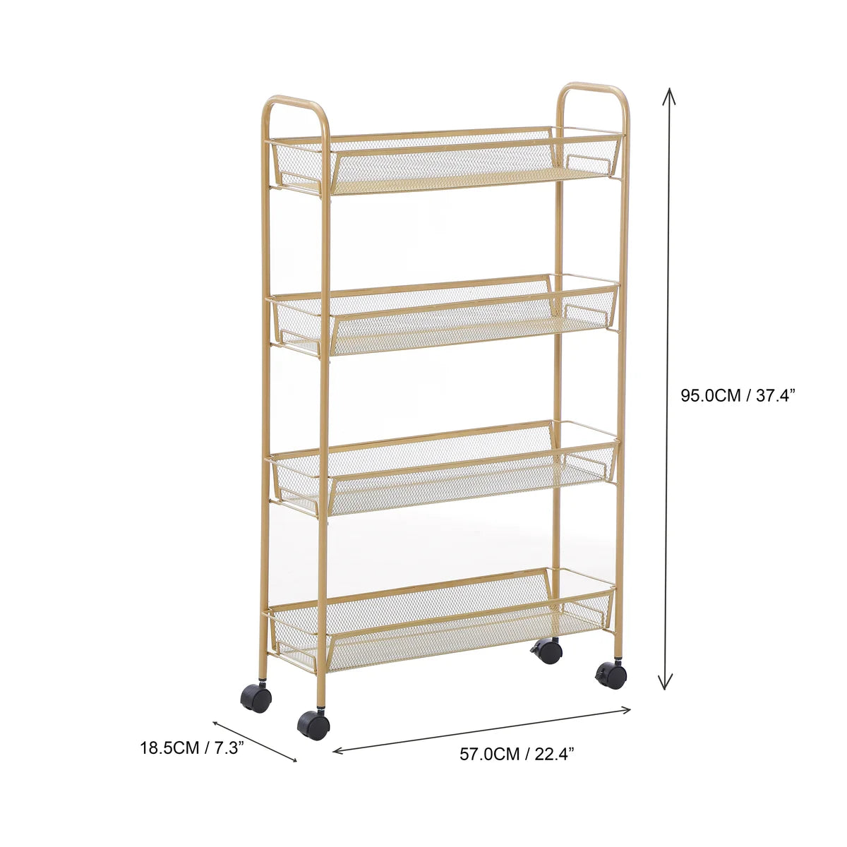 Matte Gold - 4 Tier Mesh Basket Cart with 4 Wheels