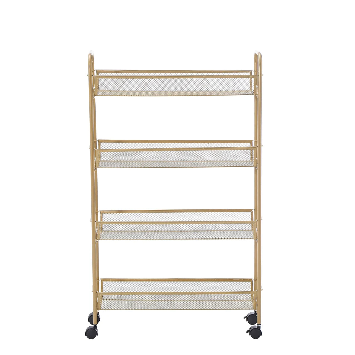 Matte Gold - 4 Tier Mesh Basket Cart with 4 Wheels