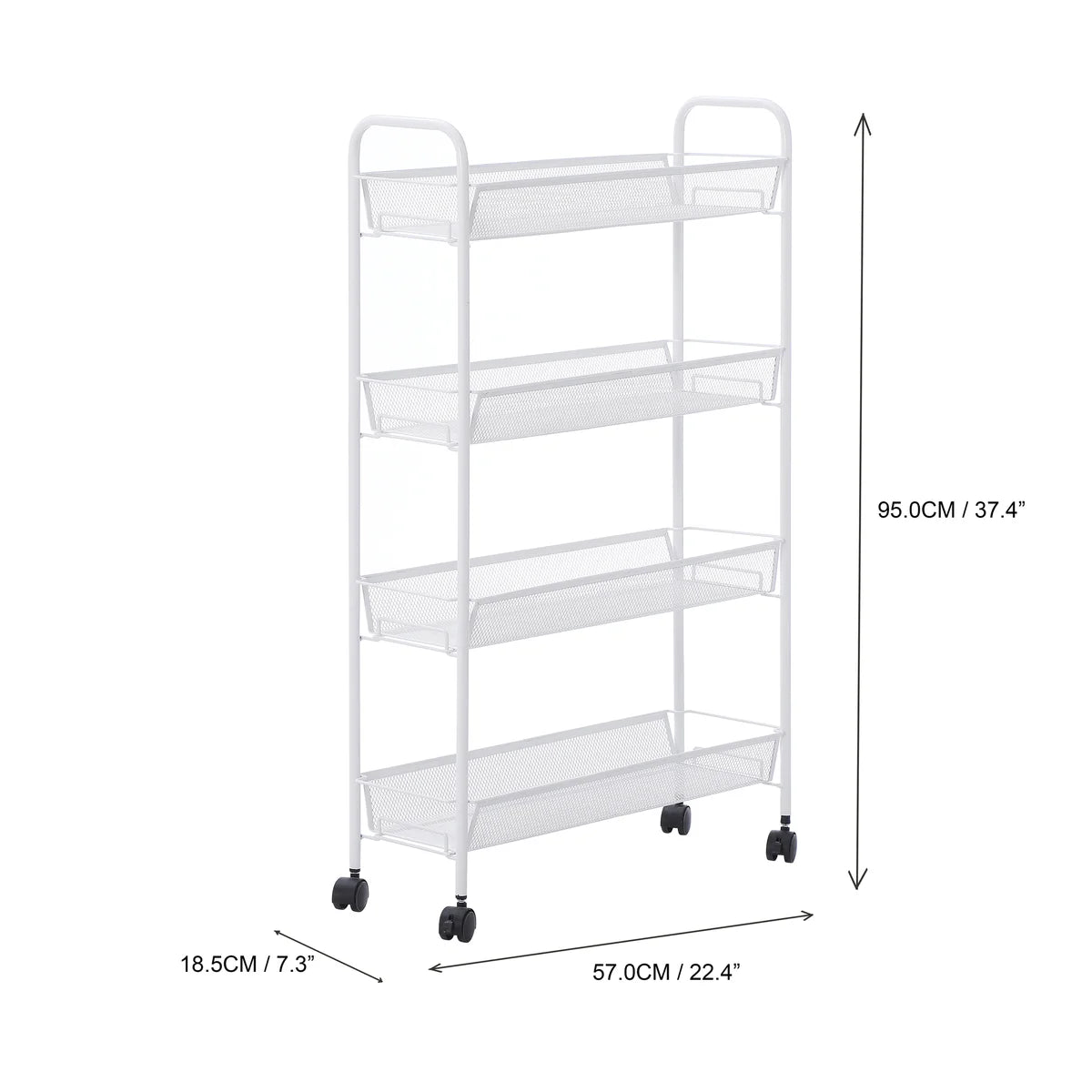 Matte White - 4 Tier Mesh Basket Cart with 4 Wheels