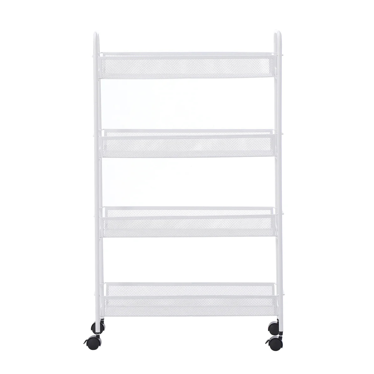 Matte White - 4 Tier Mesh Basket Cart with 4 Wheels