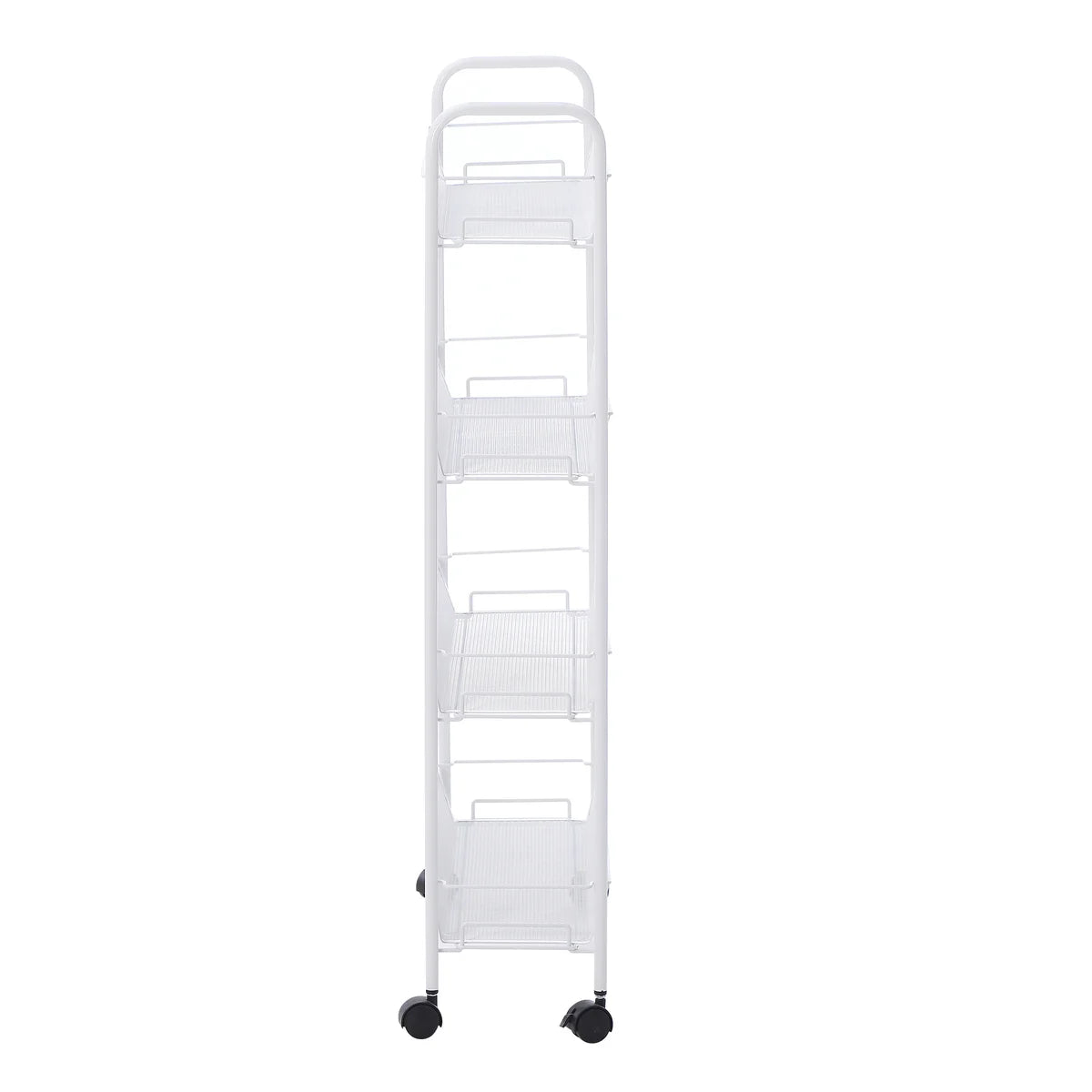 Matte White - 4 Tier Mesh Basket Cart with 4 Wheels