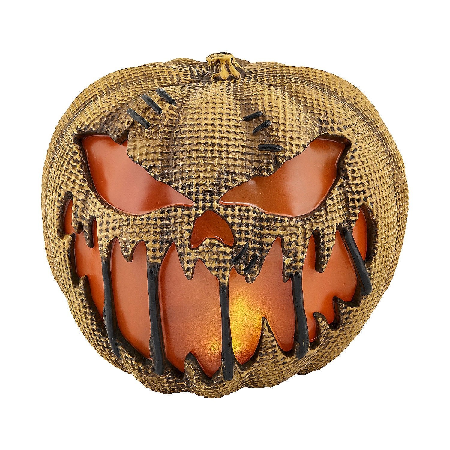 14" Animated Flaming Burlap Pumpkin Halloween Decoration