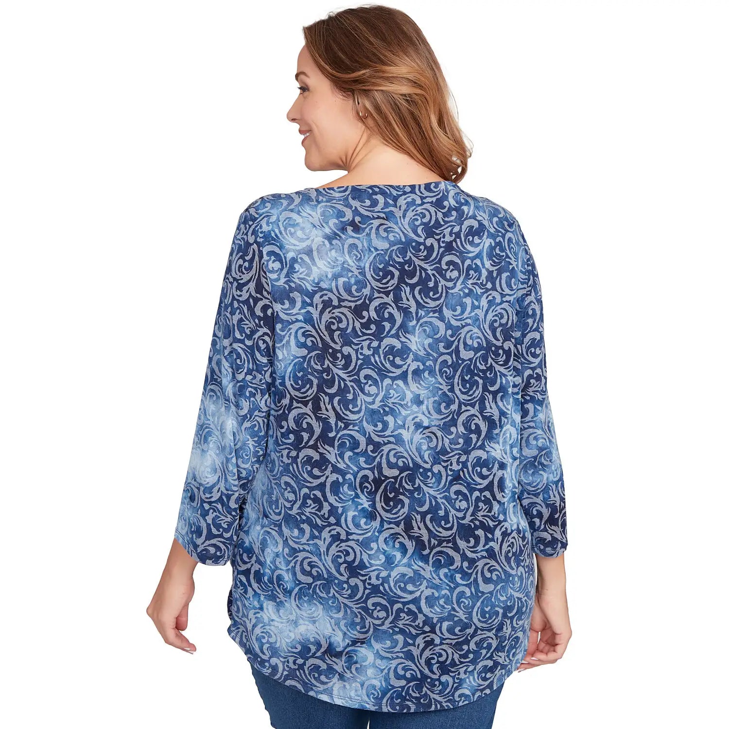 Plus Tie Dye Scroll Floral Hatchi Top Indigo - Ruby Rd