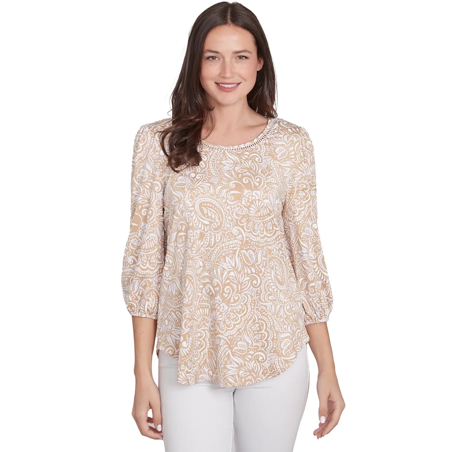 Mixed Pattern Puff Print Top Bamboo Multi - Ruby Rd