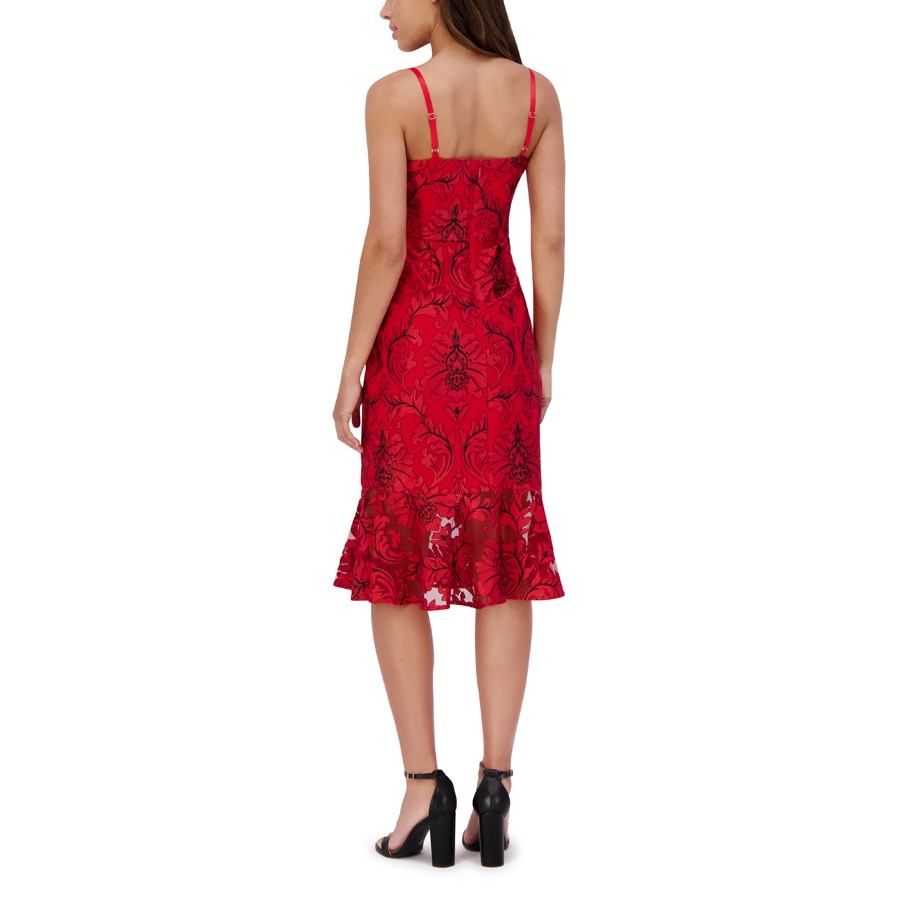 Embroidered Floral Flounce Hem Dress Red /Black - Siena