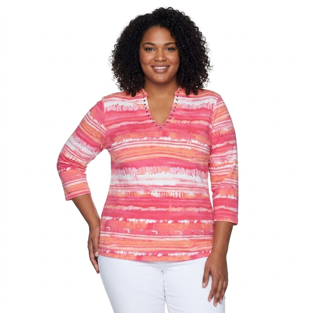Blusa con diseño de lineas Fucsia Multicolor Ruby Rd X