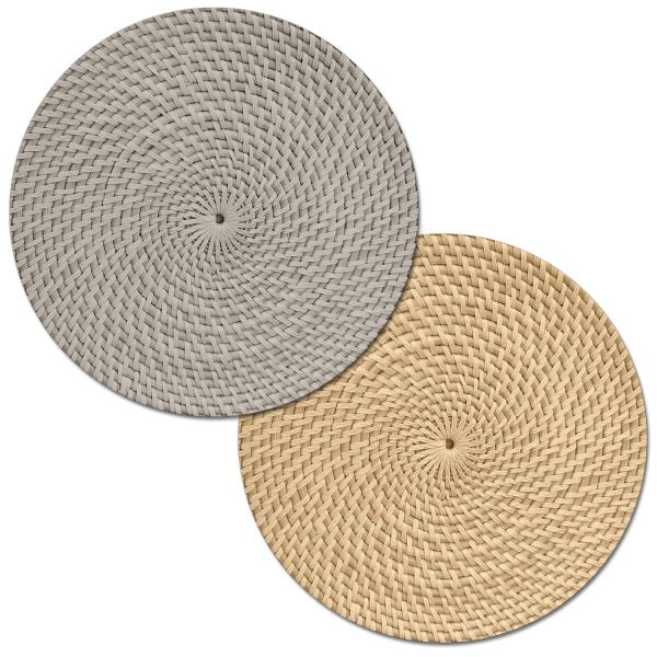 Taupe Faux Basketweave Round Reversible Placemat