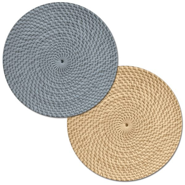 Grey Faux Basketweave Round Reversible Placemat