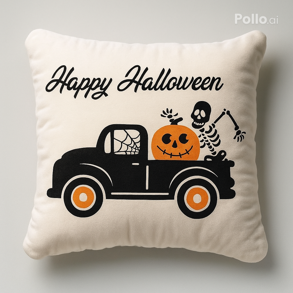 18" X 18" Halloween Home Pillow Cover Truck