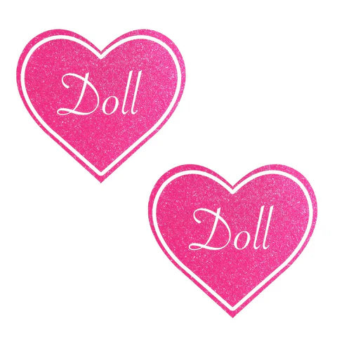 Doll Blacklight Pink Glitter Heart Nipple Cover Pasties