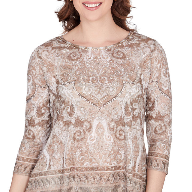 Bohemian Beaded Knit Top Taffy Mult- Ruby Rd