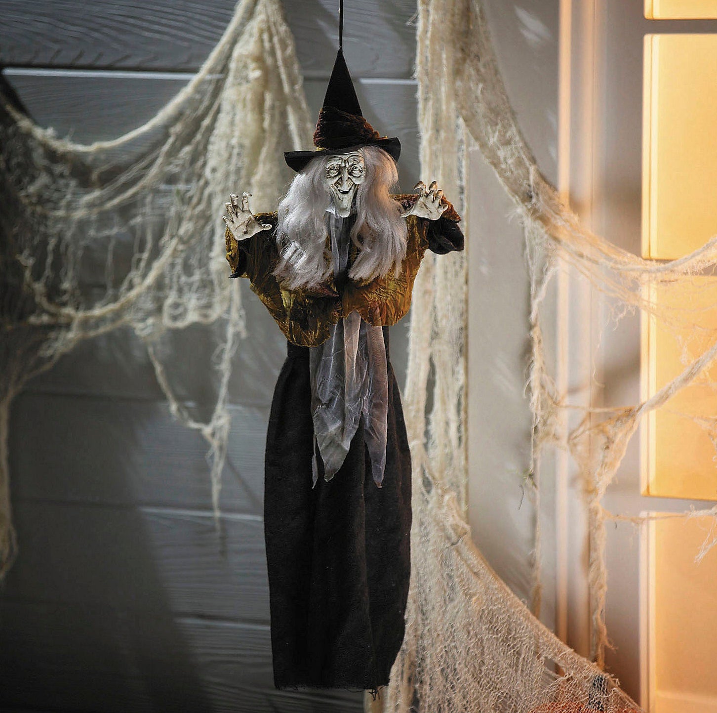 27 1/2" Hanging Smiling Witch with Gray Hair
