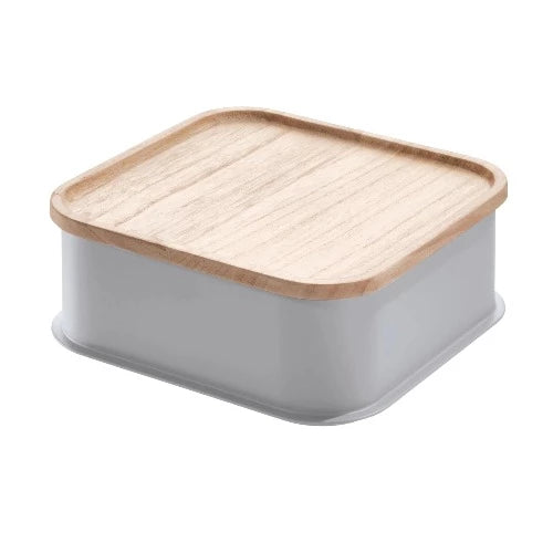 Medium Bin & Wood Lid 8.4" x 8.4" x 3" Gray