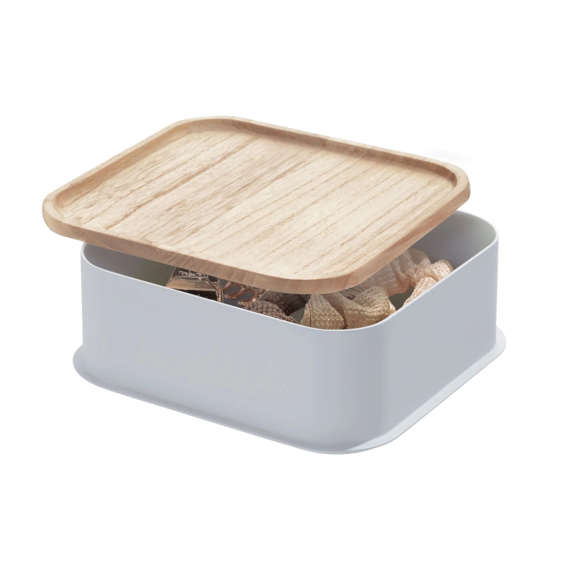 Medium Bin & Wood Lid 8.4" x 8.4" x 3" Gray