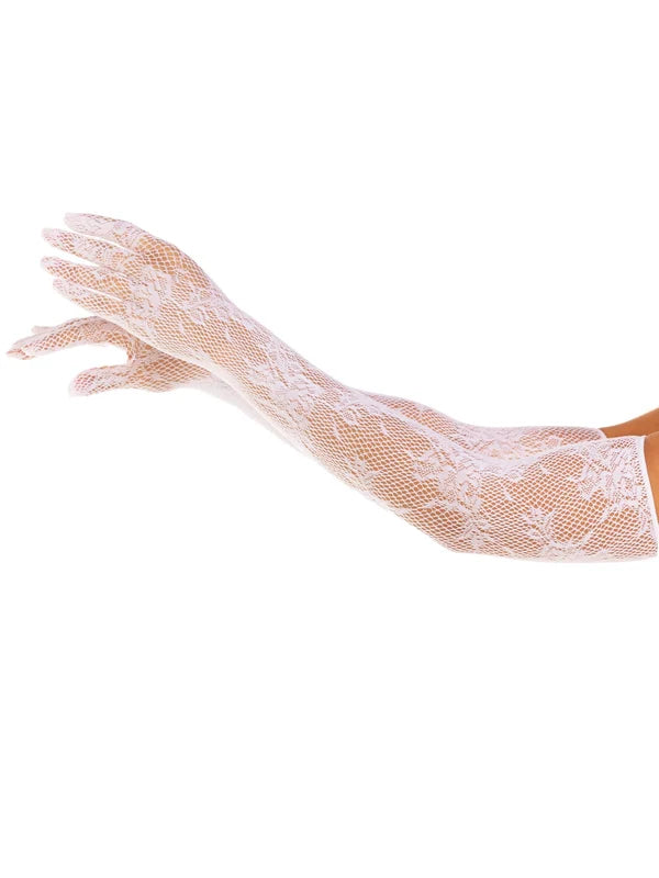 Lace Opera Length Gloves White