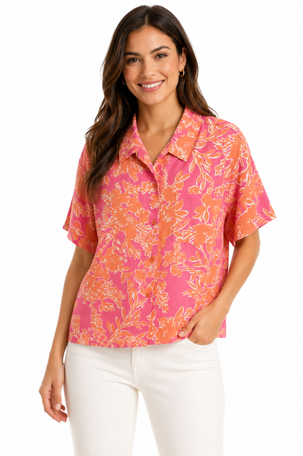 Blouse Contrast Pink-Orange - Ninety
