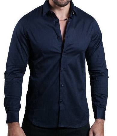 Camisa Solid Print Stretch Slim P/hombre Black