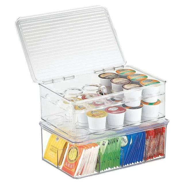 Linus Coffee Pod Stackable 2 Tier Box W/Lid Clear