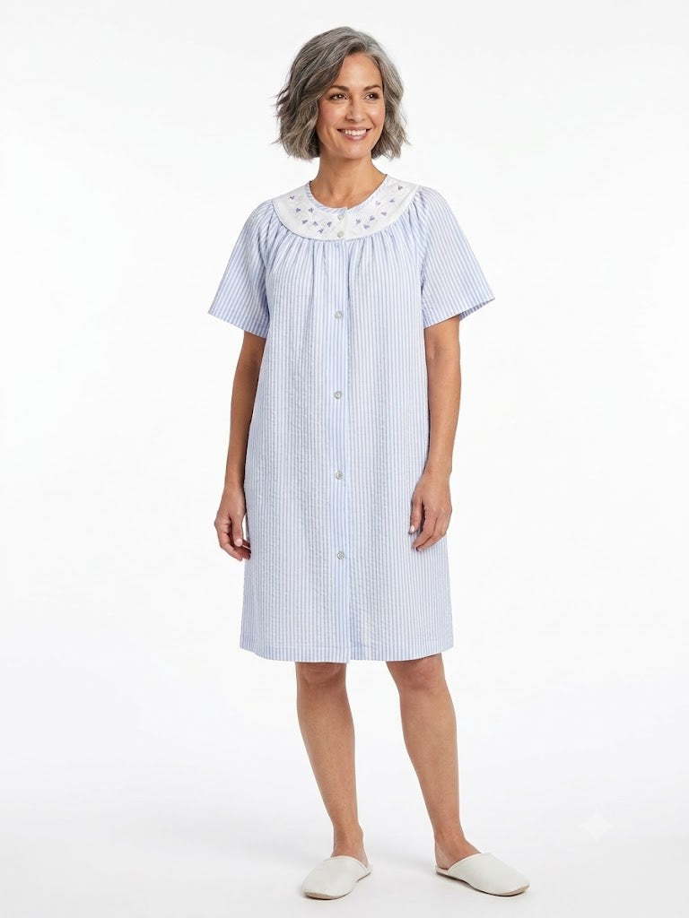 Ladies Trapunto Duster w / Snaps & Pockets Blue