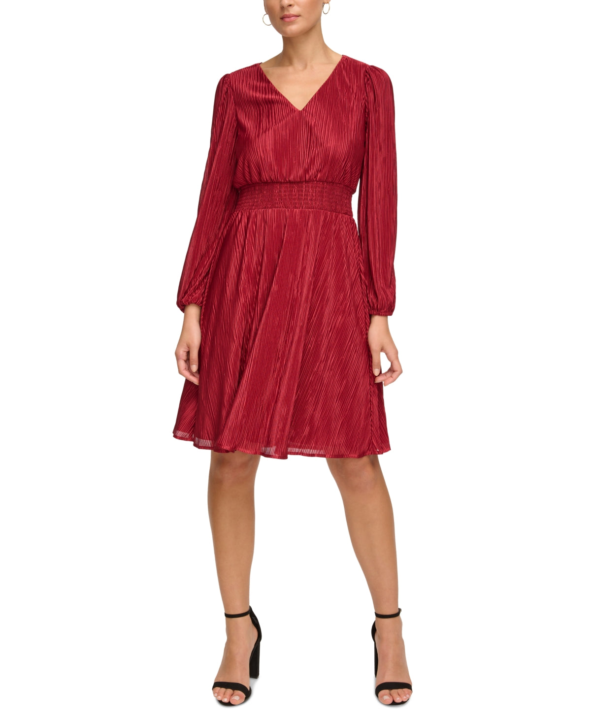 Long Puffed Sleeve Dress Burgundy - Kensie