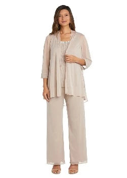 3 Piece Crinkle Chiffon Pant Set - Champagne